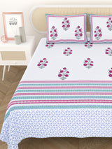 Extra Soft Percale Cotton Super King Handblock Print Bedsheet with 2 Pillow Covers