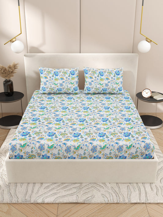 Floral print fitted Bedsheets with elastic and 2 Pillow Covers