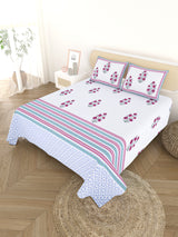 Extra Soft Percale Cotton Super King Handblock Print Bedsheet with 2 Pillow Covers
