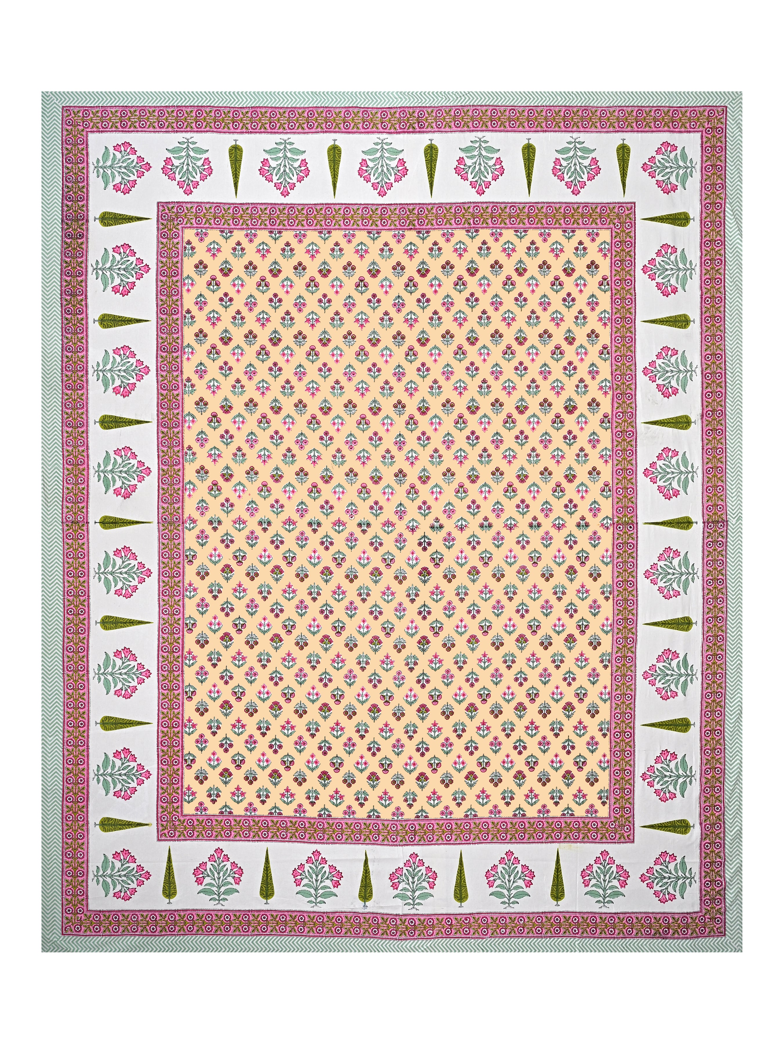 Floral Print Cotton Double King Bedsheet with 2 Pillow Covers