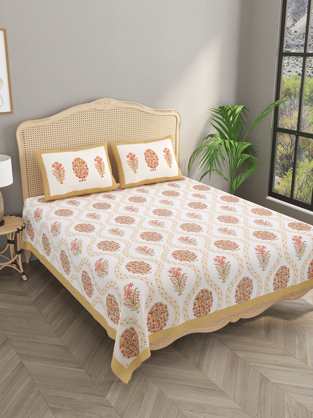 Extra Soft Percale Cotton Double King Floral Print Bedsheet with 2 Pillow Covers