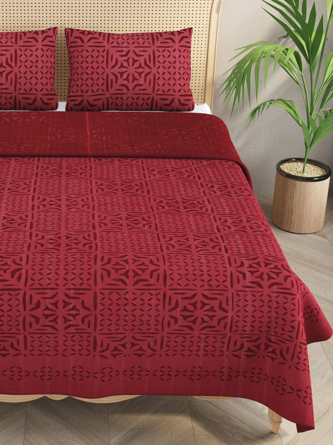 Applique cut work cotton  Bedcover with 2 Pillow Covers