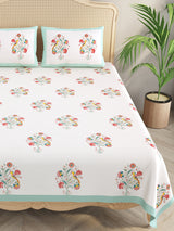 Handblock Print Super King Bedsheet in Extra Soft Percale Cotton with 2 Pillow covers