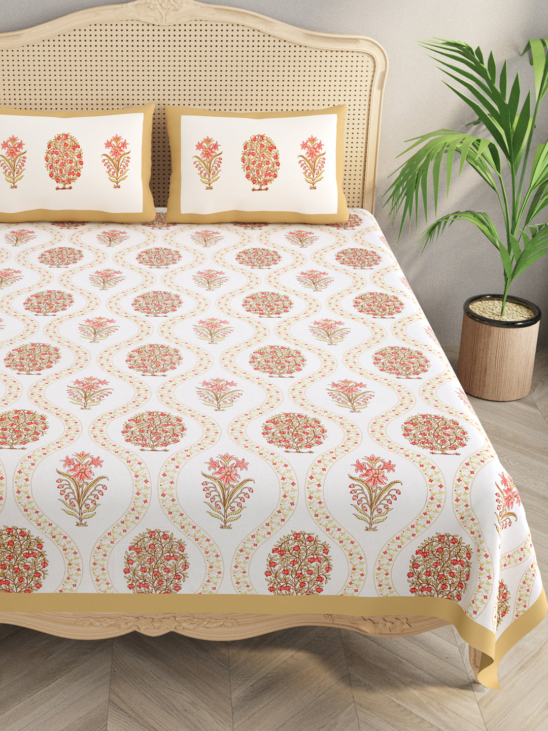 Extra Soft Percale Cotton Double King Floral Print Bedsheet with 2 Pillow Covers