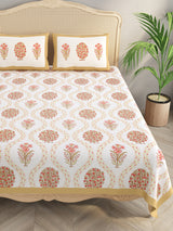 Extra Soft Percale Cotton Double King Floral Print Bedsheet with 2 Pillow Covers