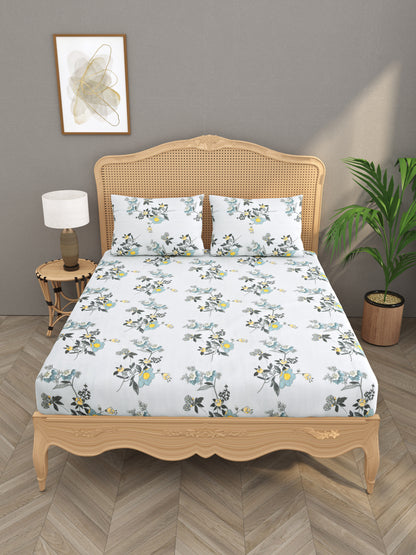 Polycotton Floral Printed Fitted Bedsheets with elastic and 2 Pillow Covers