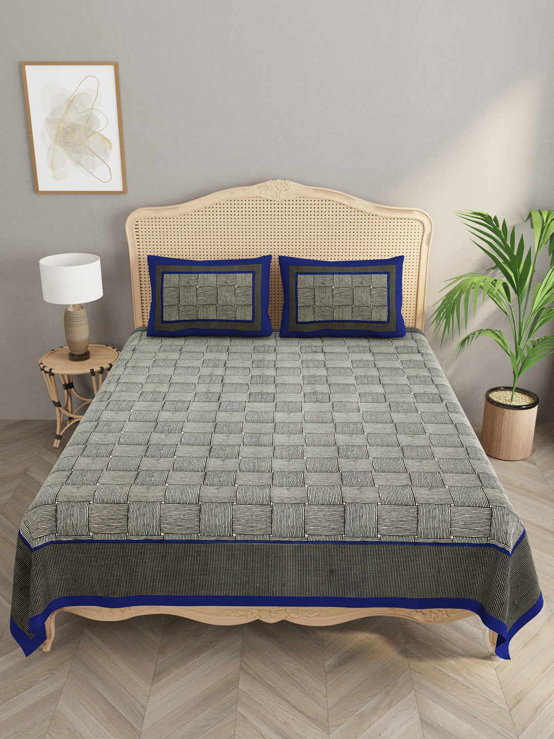Cotton Double King Bedsheet with 2 Pillow Covers