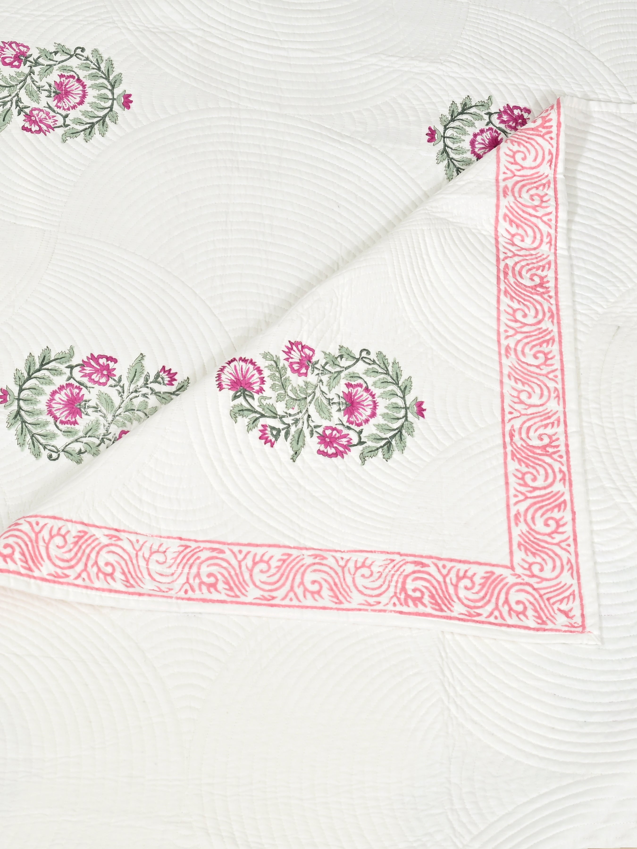 Quilted Floral Printed Reversible Bedcover with 2 Pillow Covers