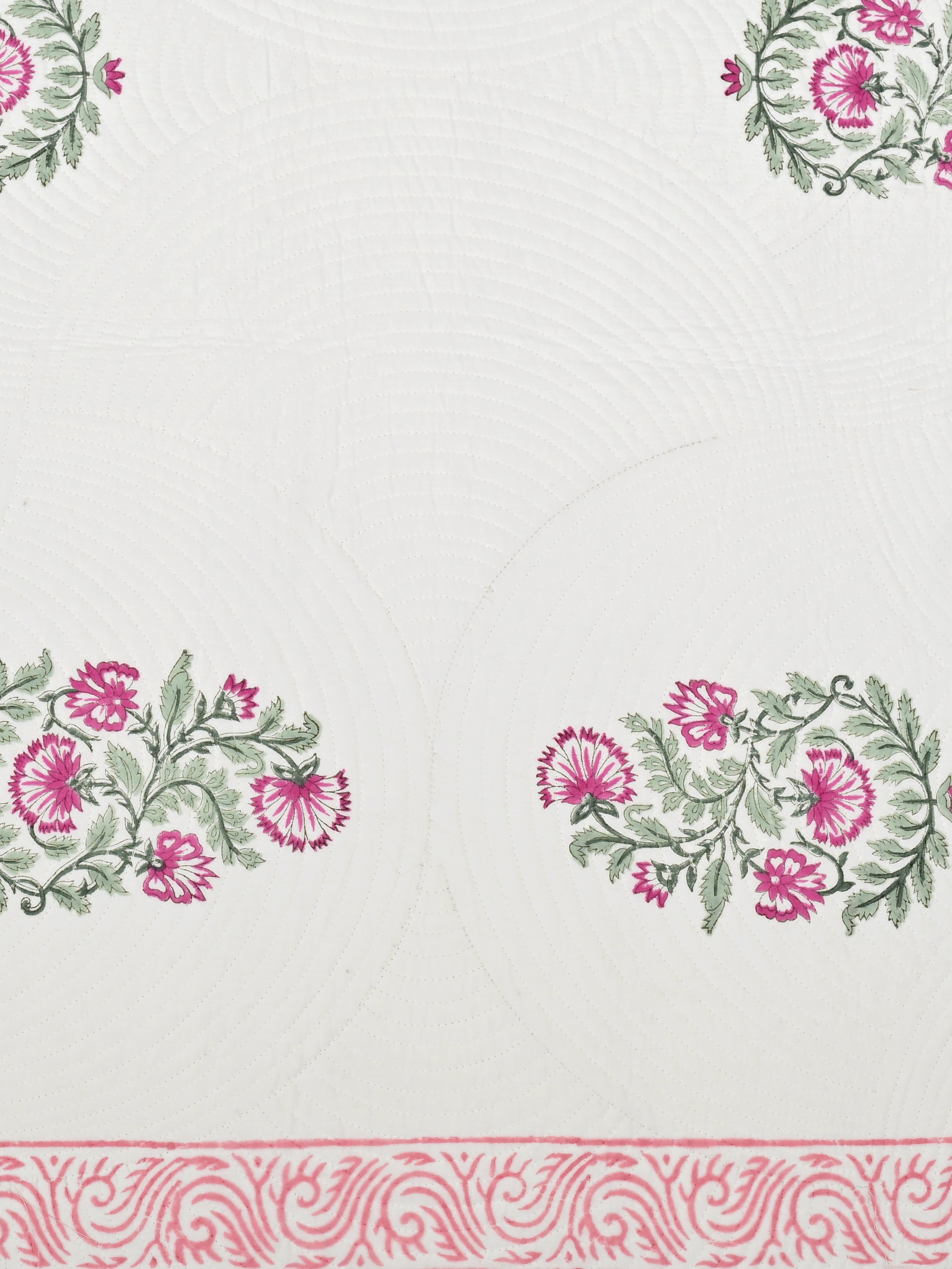 Quilted Floral Printed Reversible Bedcover with 2 Pillow Covers