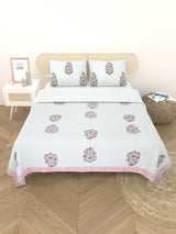Quilted Floral Printed Reversible Bedcover with 2 Pillow Covers