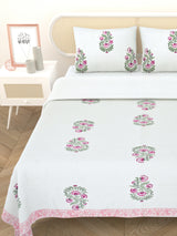 Quilted Floral Printed Reversible Bedcover with 2 Pillow Covers