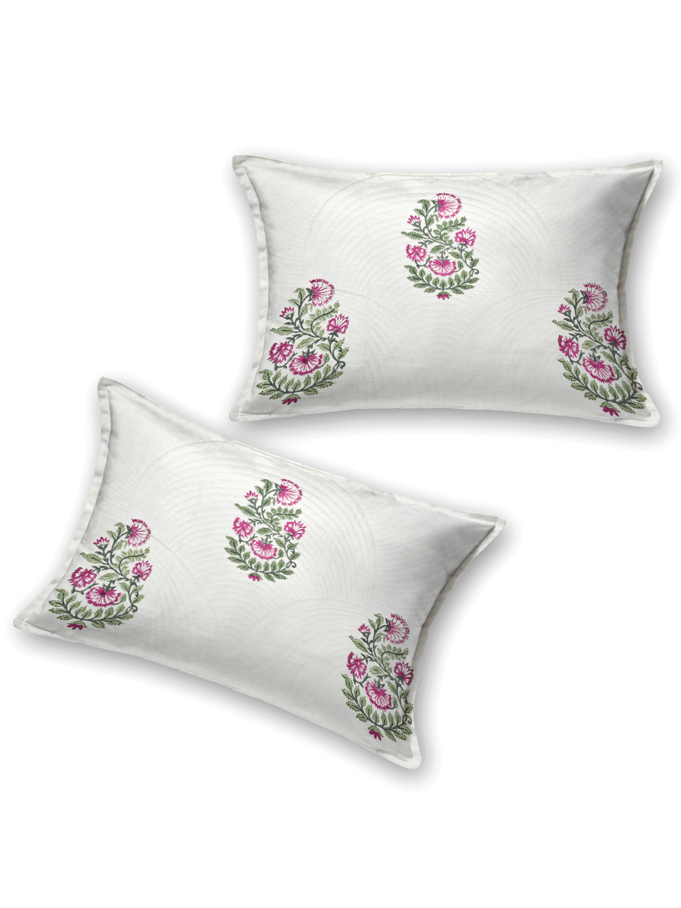 Quilted Floral Printed Reversible Bedcover with 2 Pillow Covers