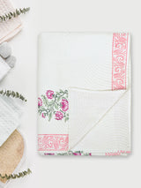Quilted Floral Printed Reversible Bedcover with 2 Pillow Covers