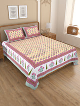 Floral Print Cotton Double King Bedsheet with 2 Pillow Covers