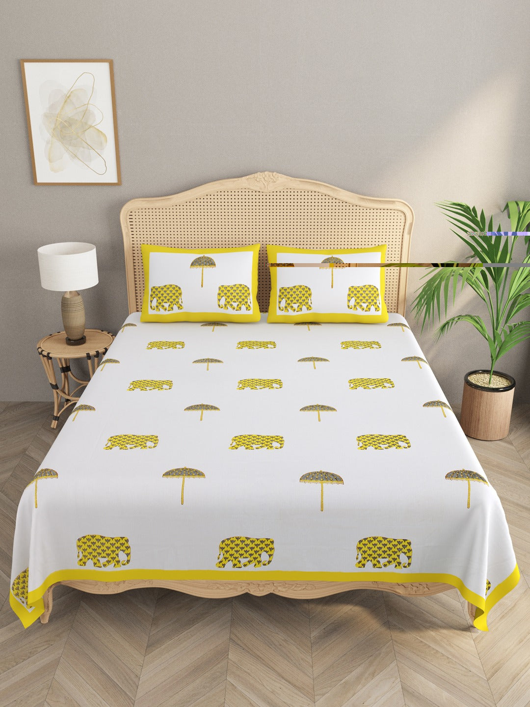 Double King Handblock Print Bedsheet with 2 Pillow Covers