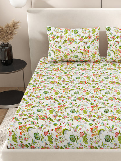 Floral print fitted Bedsheets with elastic and 2 Pillow Covers