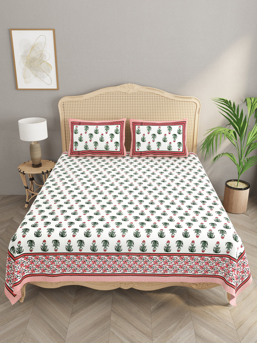 Diwali Gift Box | 1 Double Bedsheet, 1 Pair Door Hanging, 1 Metal Urli, 2 Laddoo Candles