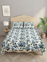 Premium Glaze Cotton Floral Print Super King Bedsheet with 2 Pillow Covers
