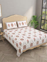 Extra Soft Percale Cotton Double King Floral Print Bedsheet with 2 Pillow Covers