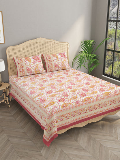 Floral Print Super King Cotton Bedsheet with 2 Pillow Covers