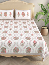 Extra Soft Percale Cotton Double King Floral Print Bedsheet with 2 Pillow Covers