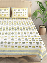 Extra Soft Percale Cotton Double King Handblock Print Bedsheet with 2 Pillow Covers