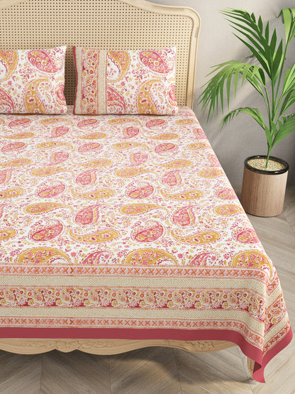 Floral Print Super King Cotton Bedsheet with 2 Pillow Covers