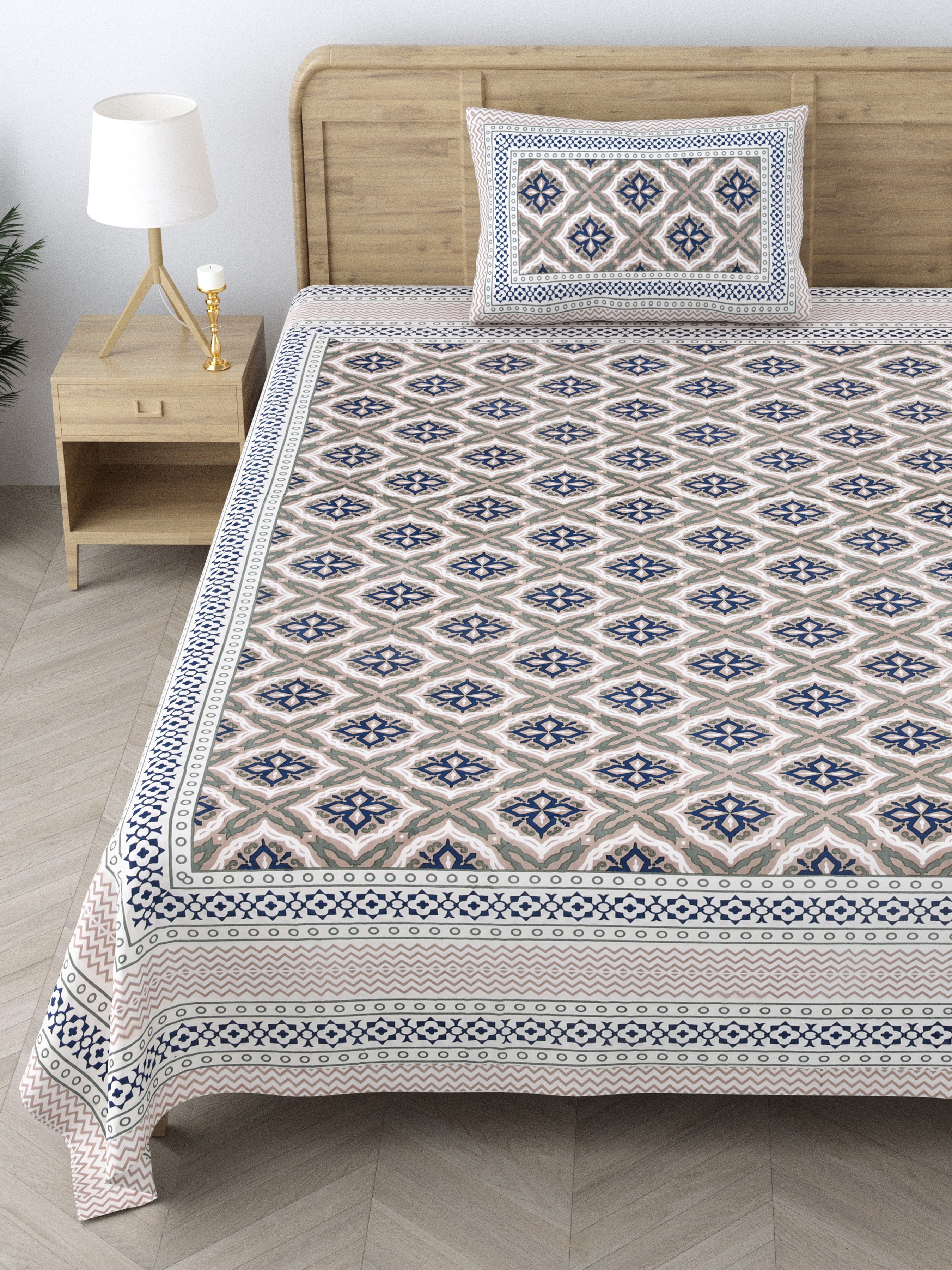 Cotton Floral Print Single bedsheet with 1 Pillow Cover