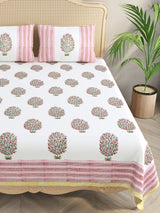 Extra Soft Percale Cotton Super King Handblock Print Bedsheet with 2 Pillow Covers