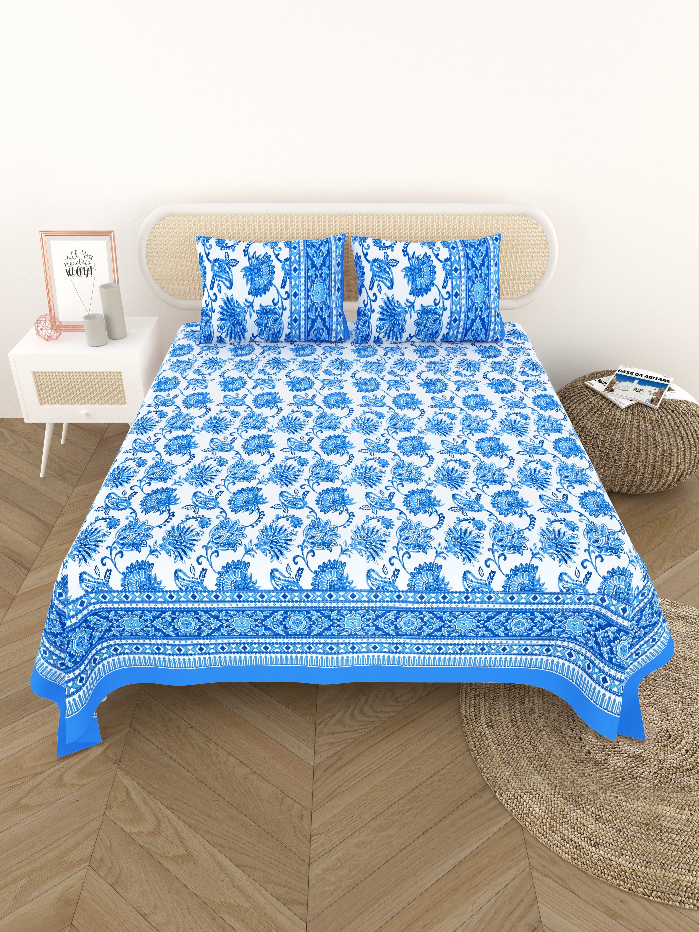 Cotton Printed Bedsheet with 2 Pillow Covers - (108 x 108 Inch)