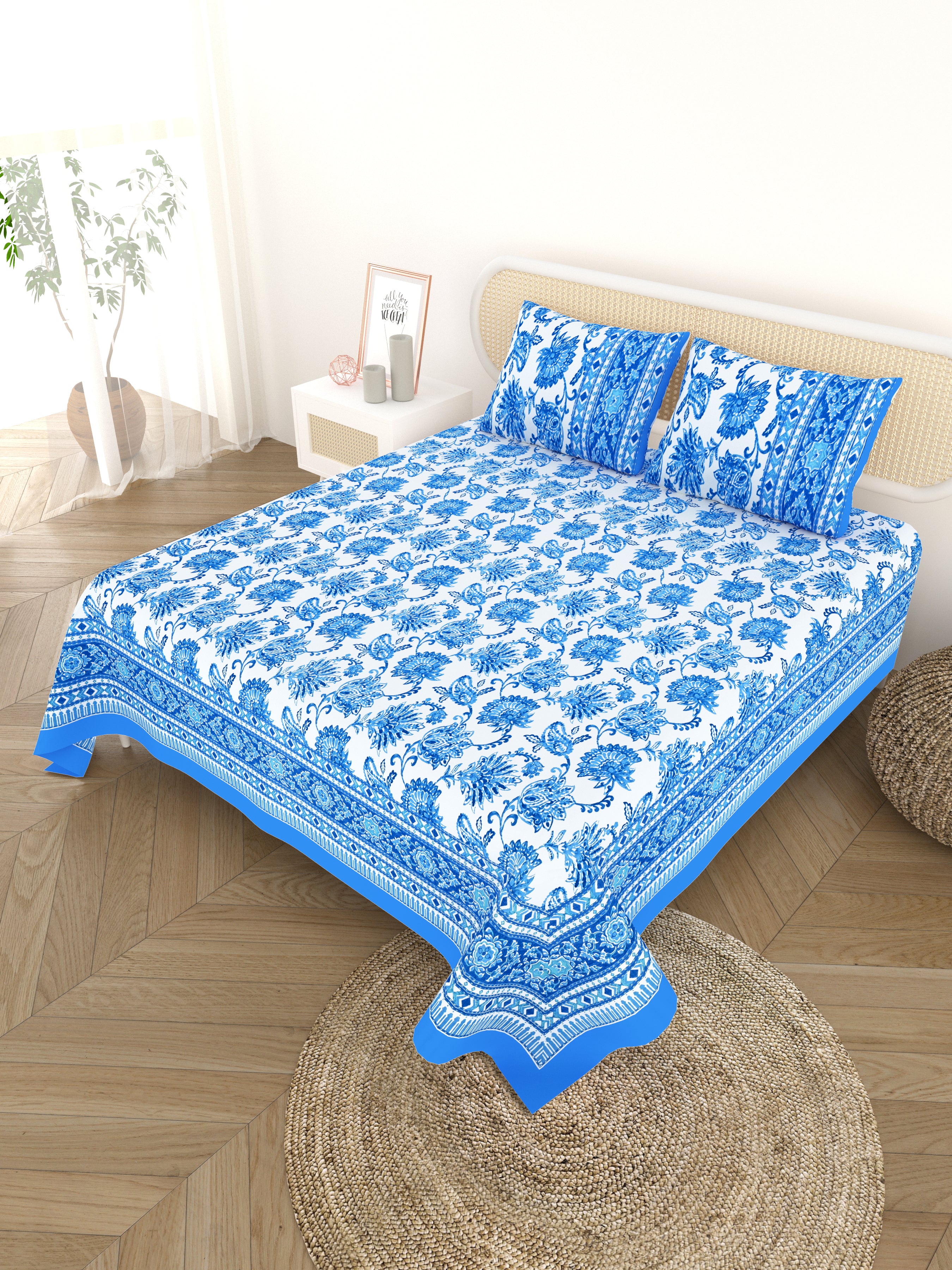 Cotton Printed Bedsheet with 2 Pillow Covers - (108 x 108 Inch)