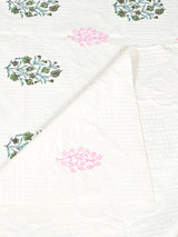 Quilted Floral Printed Reversible Bedcover with 2 Pillow Covers