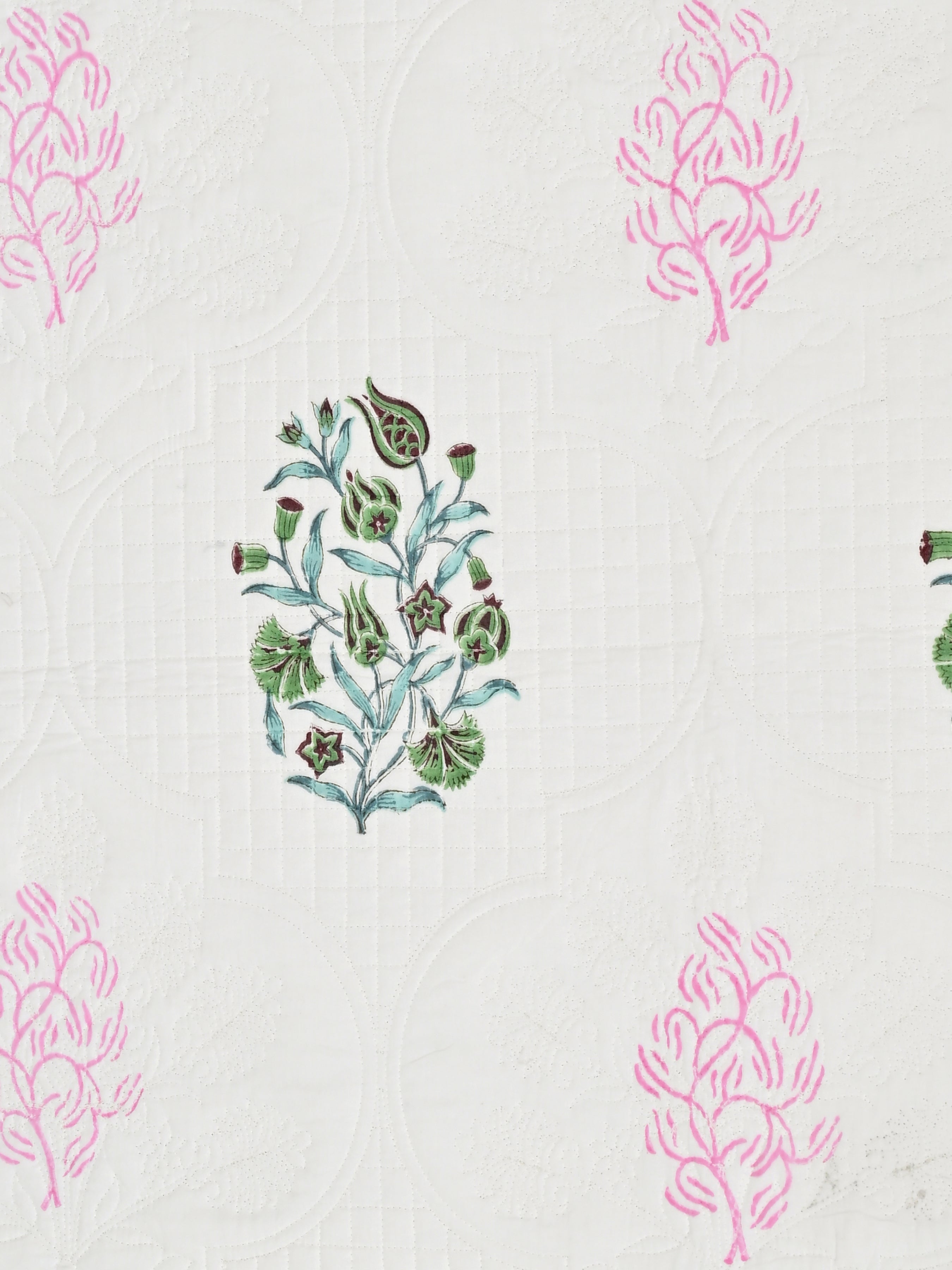 Quilted Floral Printed Reversible Bedcover with 2 Pillow Covers