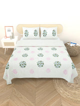 Quilted Floral Printed Reversible Bedcover with 2 Pillow Covers