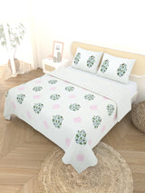 Quilted Floral Printed Reversible Bedcover with 2 Pillow Covers