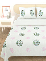 Quilted Floral Printed Reversible Bedcover with 2 Pillow Covers