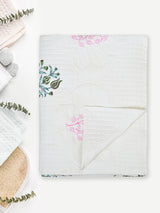 Quilted Floral Printed Reversible Bedcover with 2 Pillow Covers