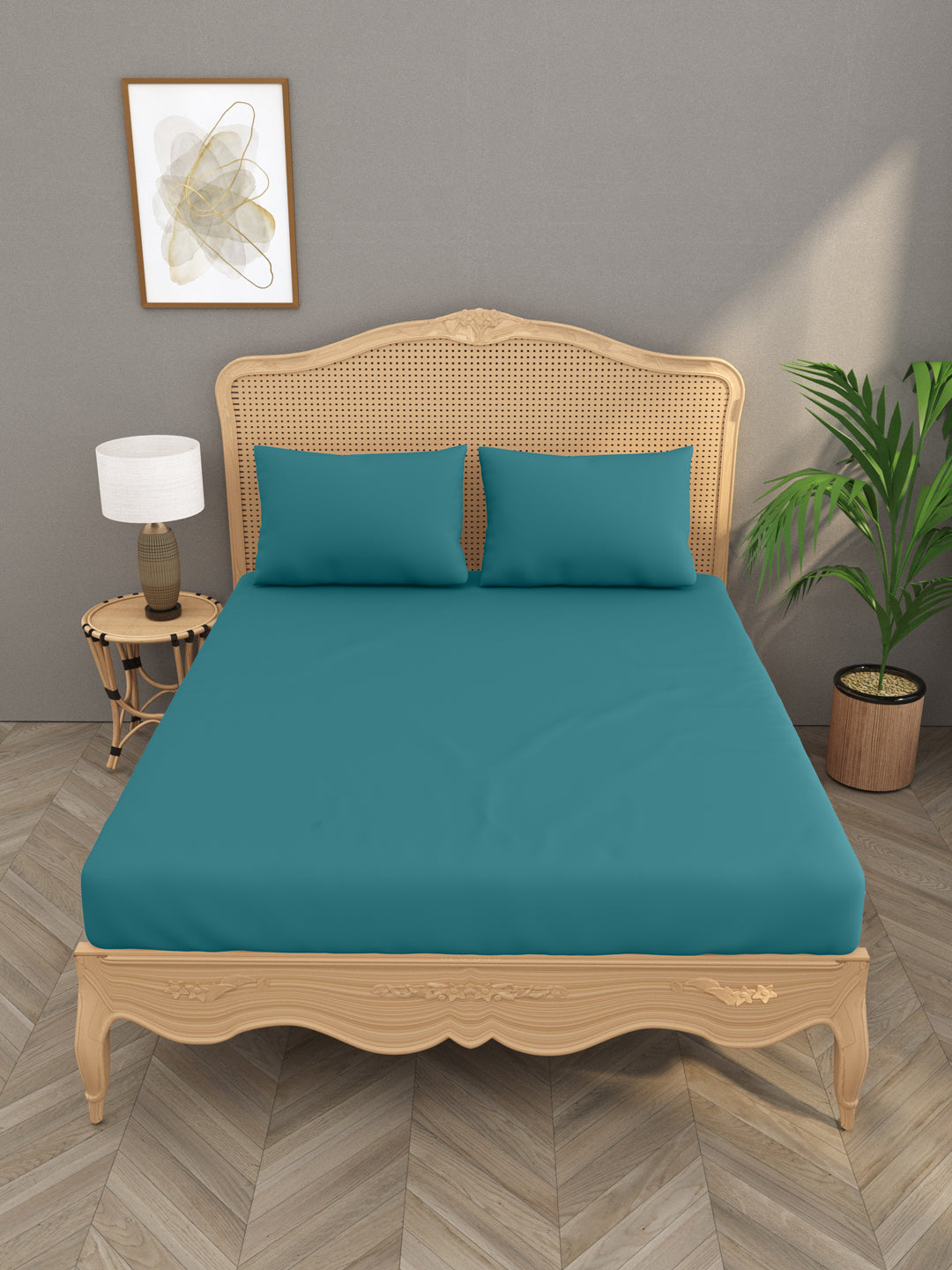 Luxury 400 TC Solid Cotton Bedsheet – 108 x 108 Inches with 2 Pillow Covers | Premium Cotton Comfort