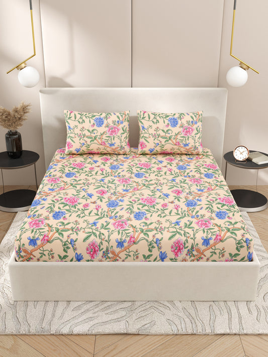 Floral print fitted Bedsheets with elastic and 2 Pillow Covers