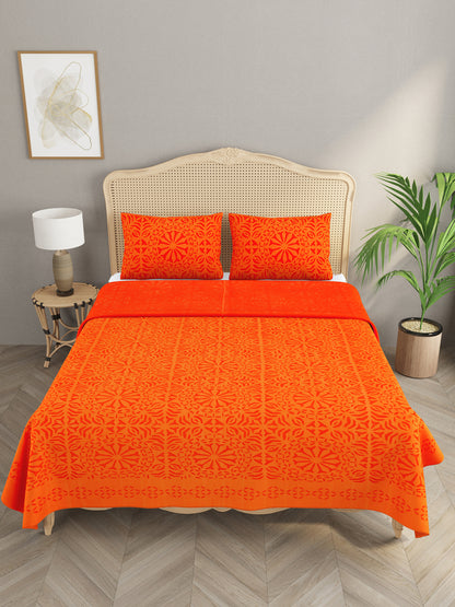 Applique cut work cotton  Bedcover with 2 Pillow Covers