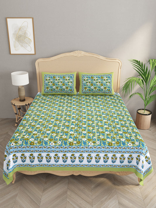 Floral Print Cotton Double King Bedsheet with 2 Pillow Covers