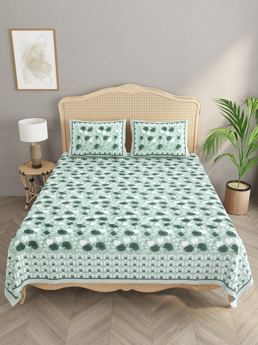 Floral Print Cotton Double King Bedsheet with 2 Pillow Covers