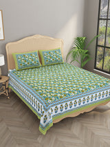Floral Print Cotton Double King Bedsheet with 2 Pillow Covers