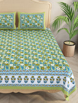 Floral Print Cotton Double King Bedsheet with 2 Pillow Covers