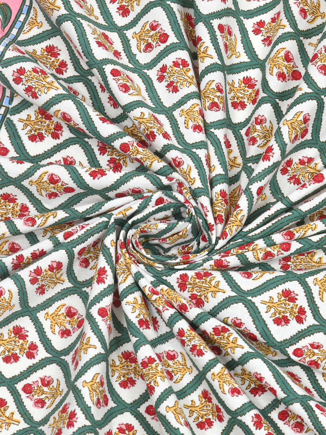 Diwali Gift Box | 1 Double Bedsheet, 1 Pair Door Hanging, 1 Metal Urli, 2 Laddoo Candles