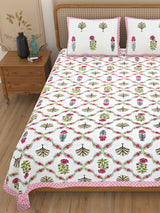 Floral Print Cotton Double King Bedsheet with 2 Pillow Covers