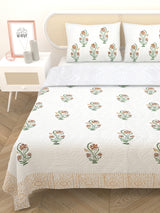 Quilted Floral Printed Reversible Bedcover with 2 Pillow Covers