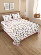 Floral Print Cotton Double King Bedsheet with 2 Pillow Covers