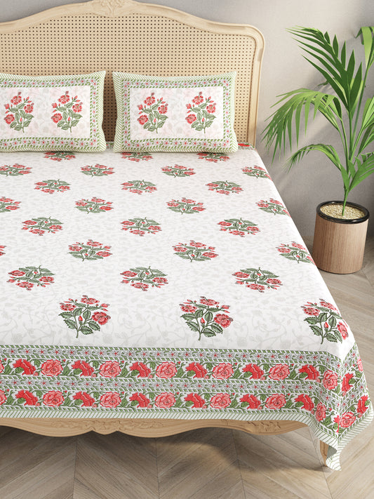 Extra Soft Percale Cotton Double King Floral Print Bedsheet with 2 Pillow Covers