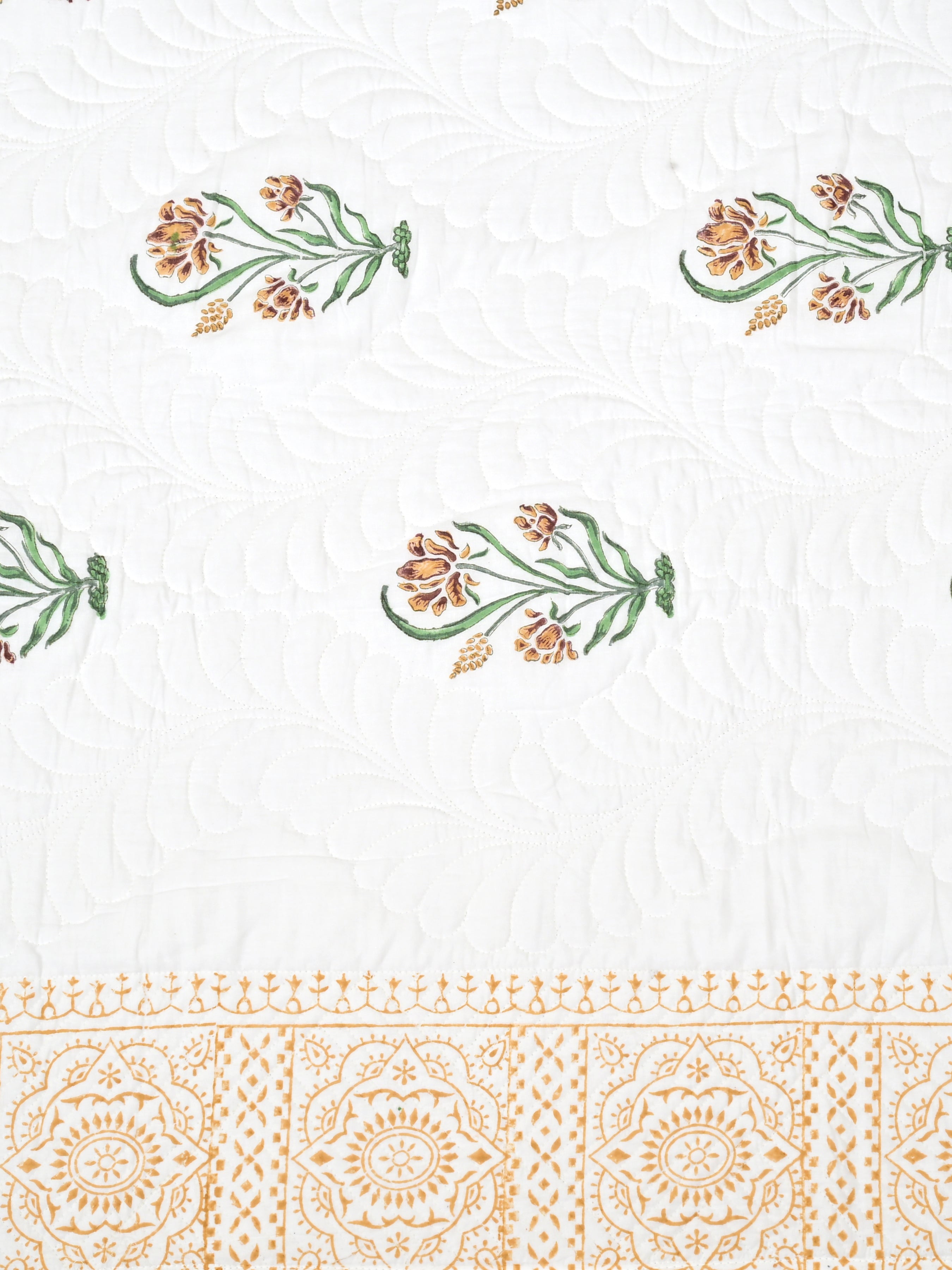 Quilted Floral Printed Reversible Bedcover with 2 Pillow Covers